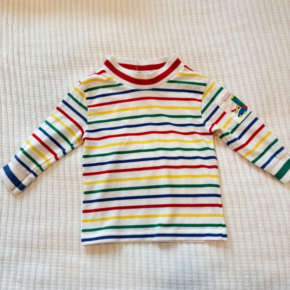 OshKosh B'Gosh Vintage 80's Rainbow Striped Mock Neck 18 mos Shirt Red Overalls - Picture 8 of 14